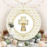 Aperturee - Gold And White Crown Round Baby Shower Backdrop